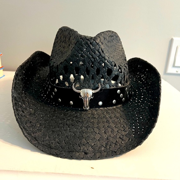 Fashion Nova Accessories - Black Cowboy Hat with Bull Skull Accent - Fashion Nova